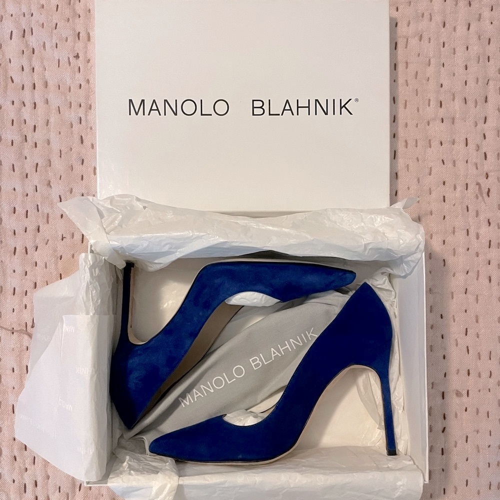 Manolo Blahnik cobalt blue suede BB 105 mm pumps size 38 - Picture 5 of 10